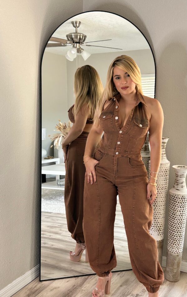 Brown denim jumpsuit - Image 2
